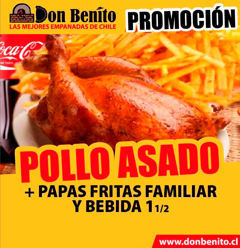 Promoción: Pollo asado + papas fritas + bebida